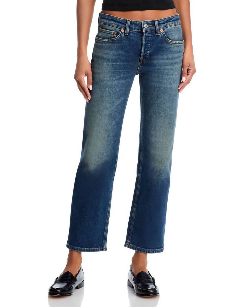 NEW RE/DONE slim straight crop jeans in smoke water